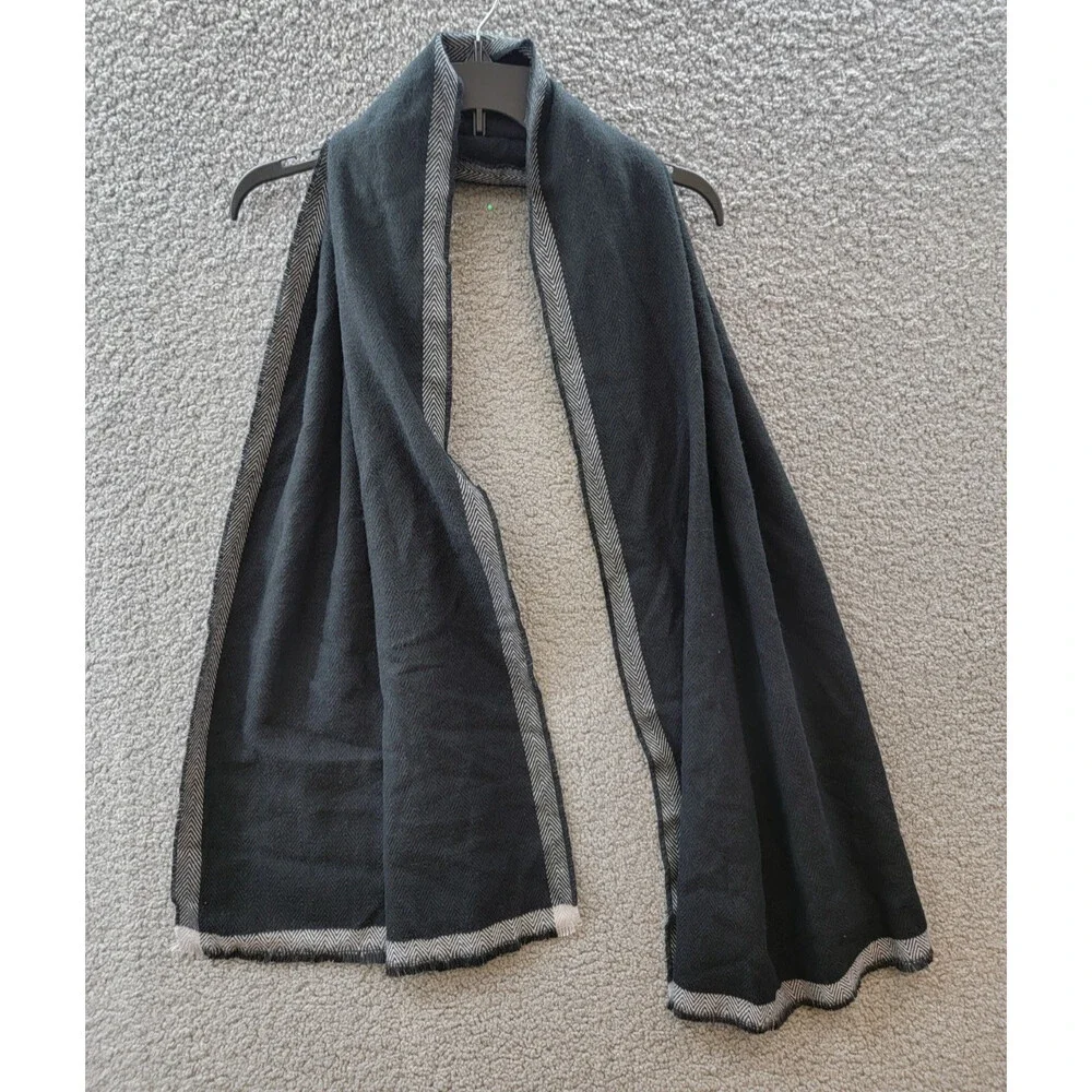 Alfani Herringbone Scarf Men’s One Size Black Contrast Border Detail